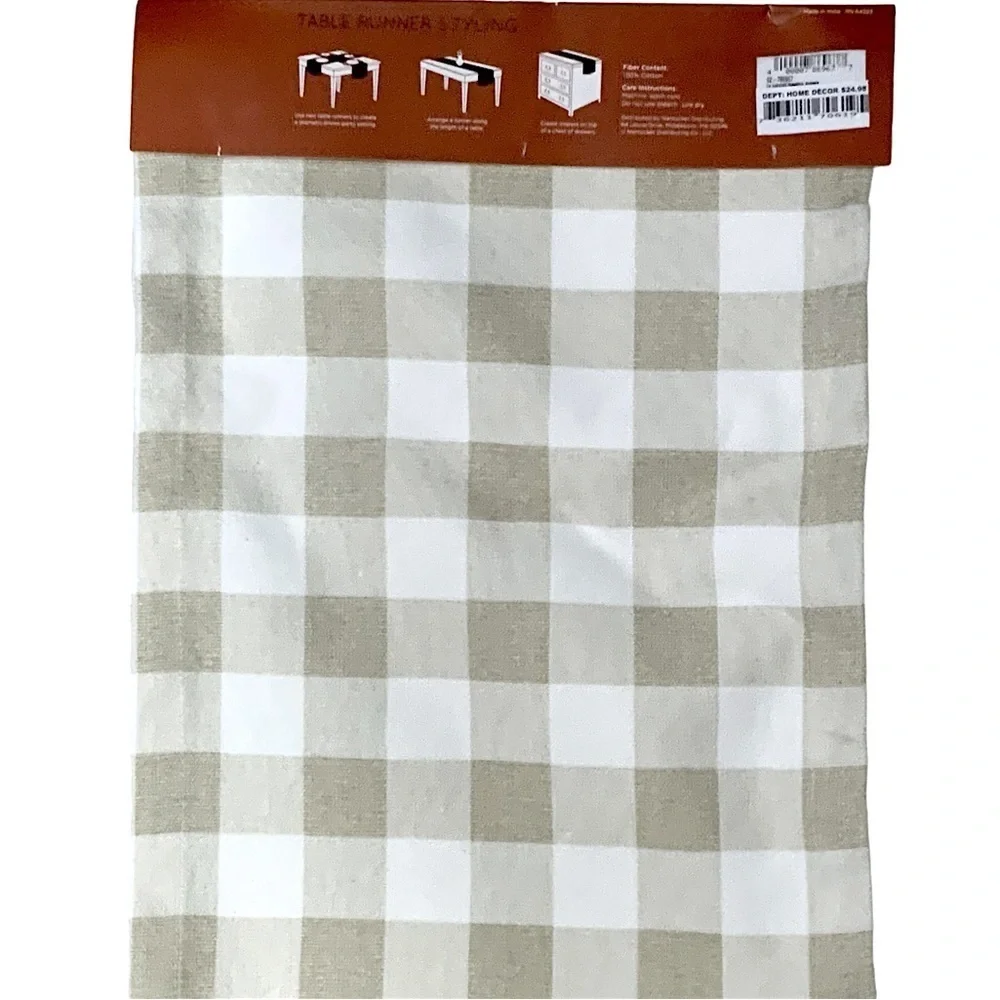 Nantucket Table Runner Buffalo Check Cotton Fabric Farmhouse Plaid Neutral 13x72
